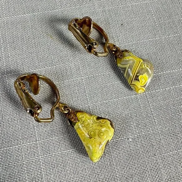 Vintage Bumblebee Jasper Clip On Earrings - Picture 10 of 13